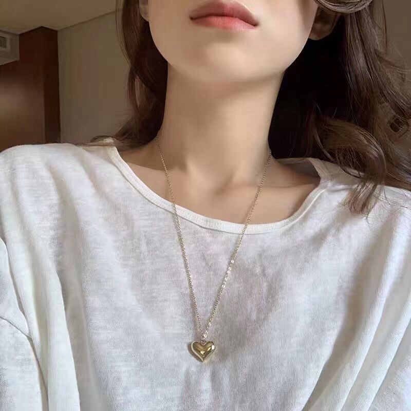 MENGJIQIAO Metal Sweet Heart Long Choker Jewelry For Women Girls Party Wedding Chain Necklace Bijoux Colares