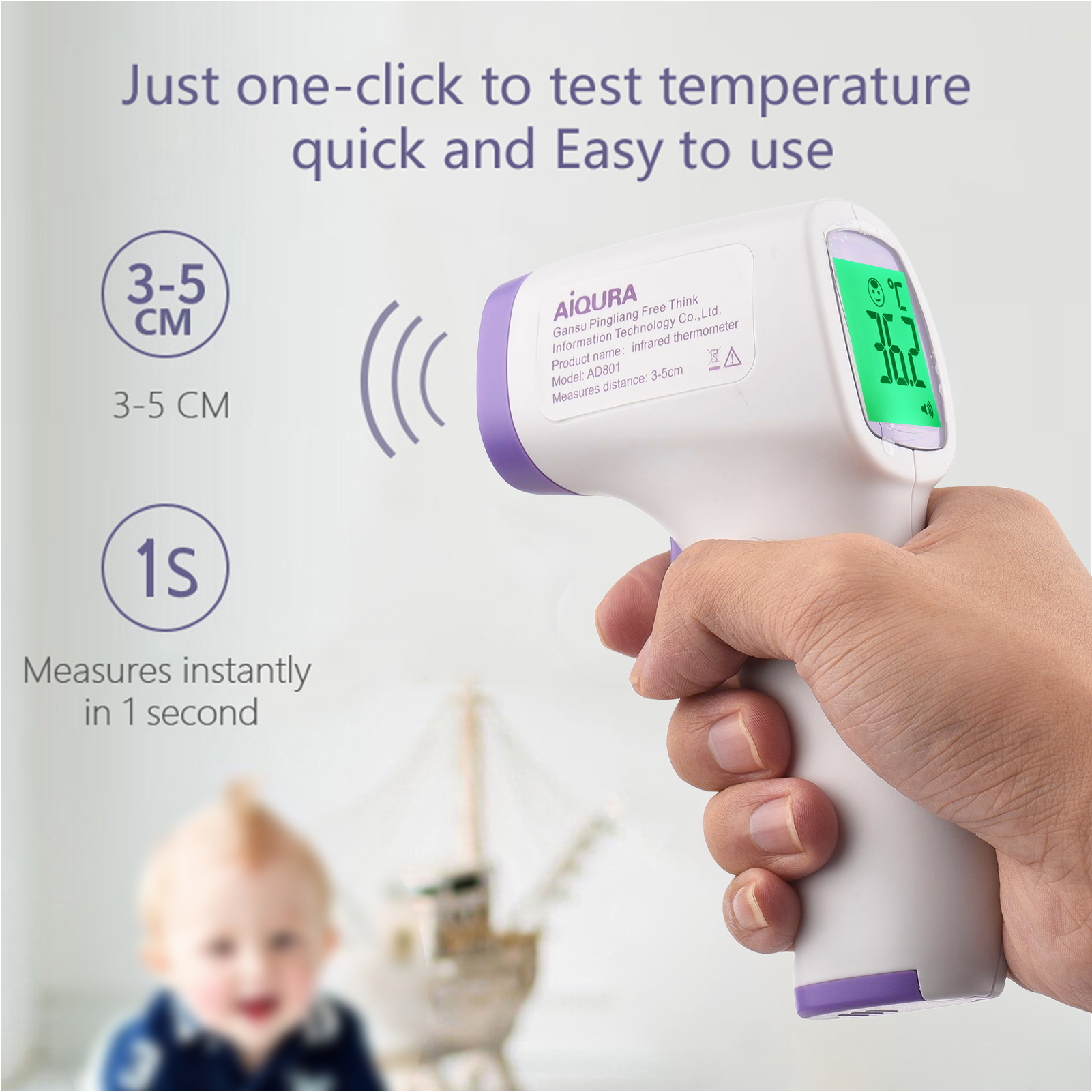 Digital Infrared Forehead Thermometer Body Temperature Measuring Gauge Fever Alarm °C/℉ Switchable Thermometer
