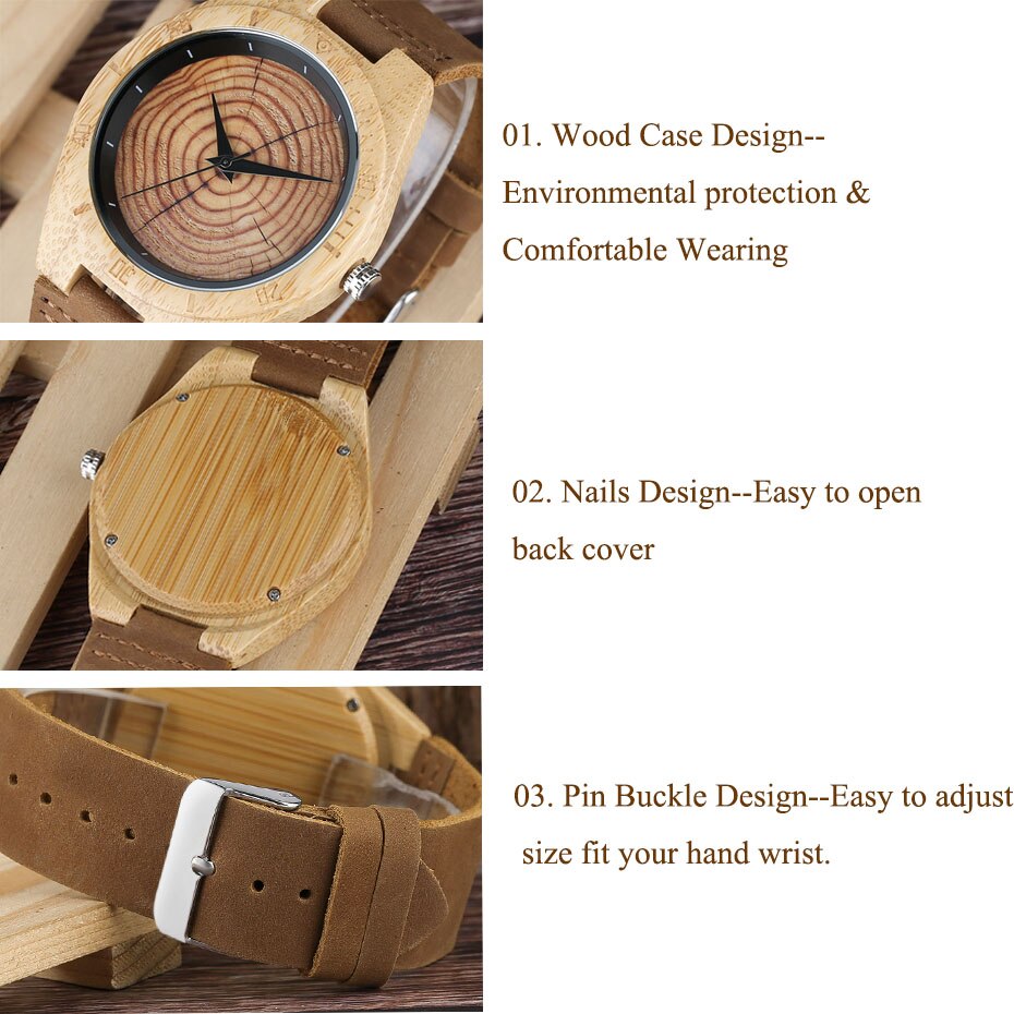 Modne stylowe ręcznie robione drewniane zegarki kwarcowe dla mężczyzn kobiety opaska na nadgarstek ze skóry naturalnej zapięcie na rękę