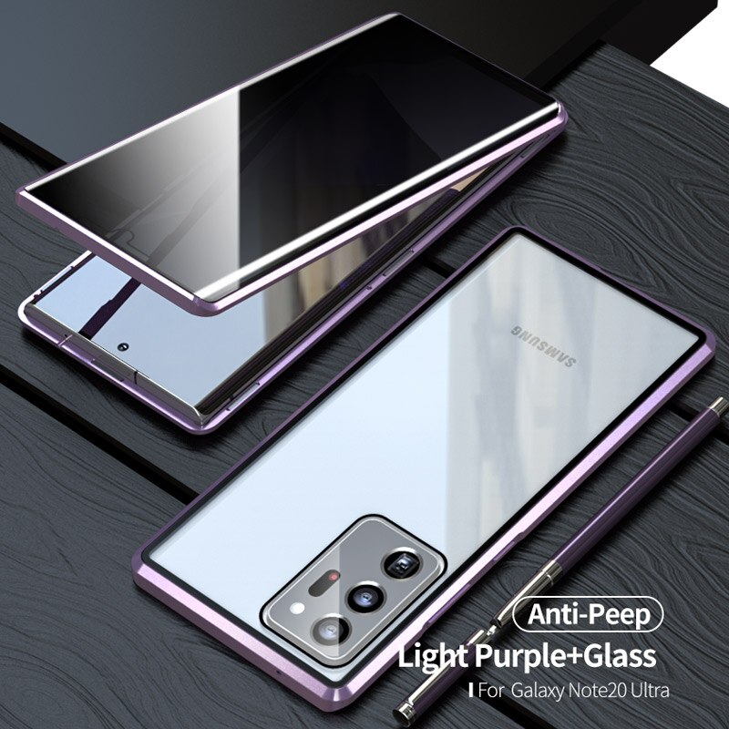 Adsorbimento magnetico Privacy Cassa di Vetro Per Samsung galaxy Note 20 Ultra Caso di Doppio Vetro Laterale In Metallo Telaio di Copertura di Protezione: For Note 20 / Light Purple