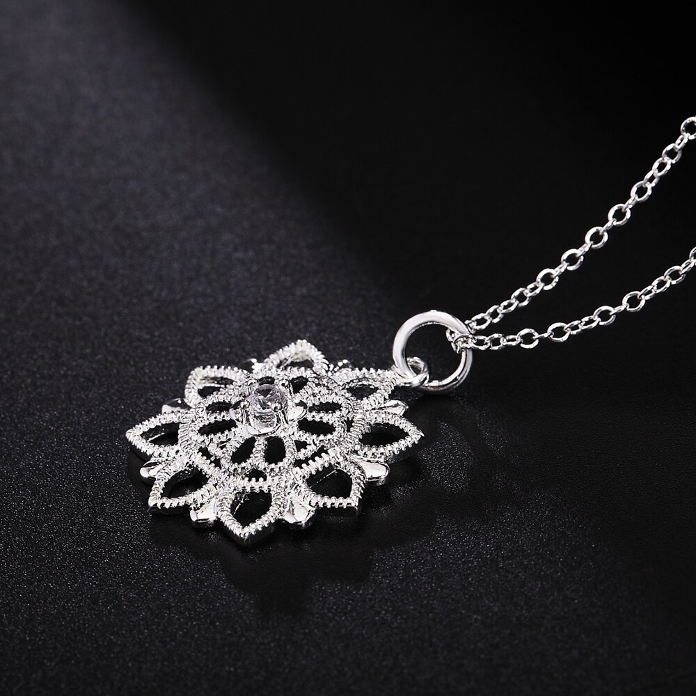 Dla kobiet dama kwiat piękne moda wisiorek elegancki kolor srebrny uroki, ładna pani naszyjnik biżuteria LN004