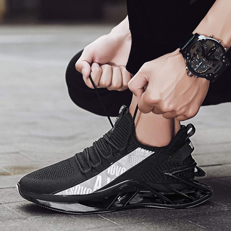 Løbesko til mænd blade stødsikre snøresportssko behagelige jogging sneakers dæmpende sneakers