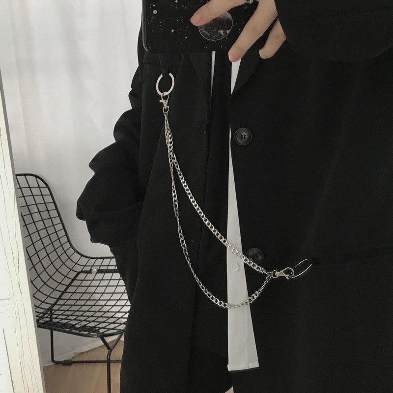 Blazers hombre Oversize 3XL primavera Casual negro traje-tops cadena de coreana de una sola hilera de botones ropa de calle Chic todo-Partido