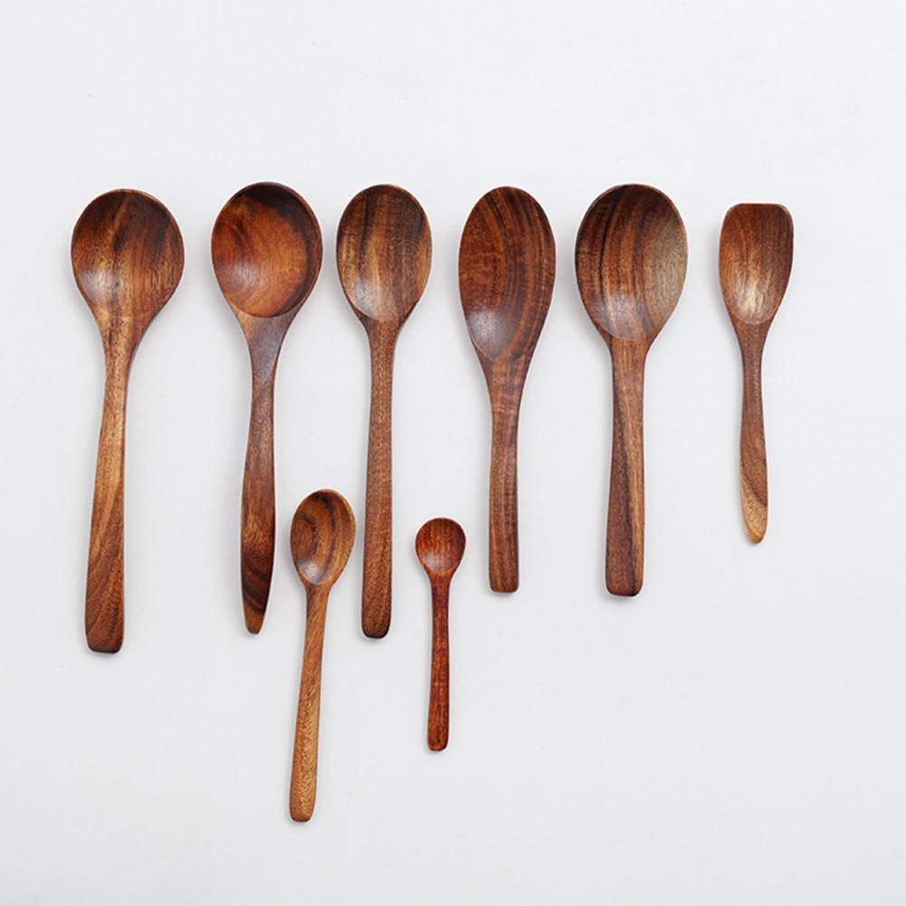 1pc Dessert Spoon Wooden Spoons Ice Cream Dessert Spoon Kitchen Flatware Wood Soup Spoons for Eating Mixing Stirring Dinnerware