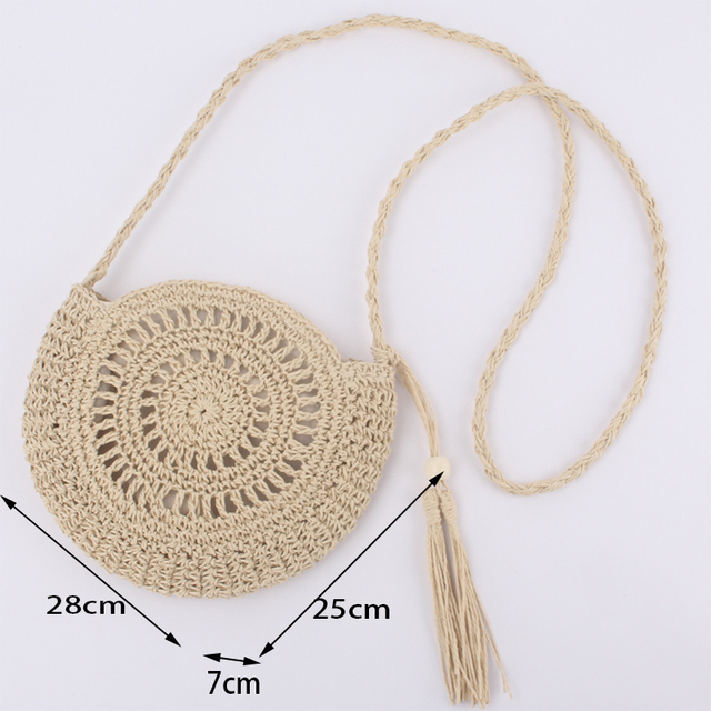 Yogodlns Ronde Zacht Papier Touw Schoudertas Kwastje Zomer Strand Handgemaakte Crossbody Tassen Vrouwen Holle Strozak Cirkel Rotan Tas: Black