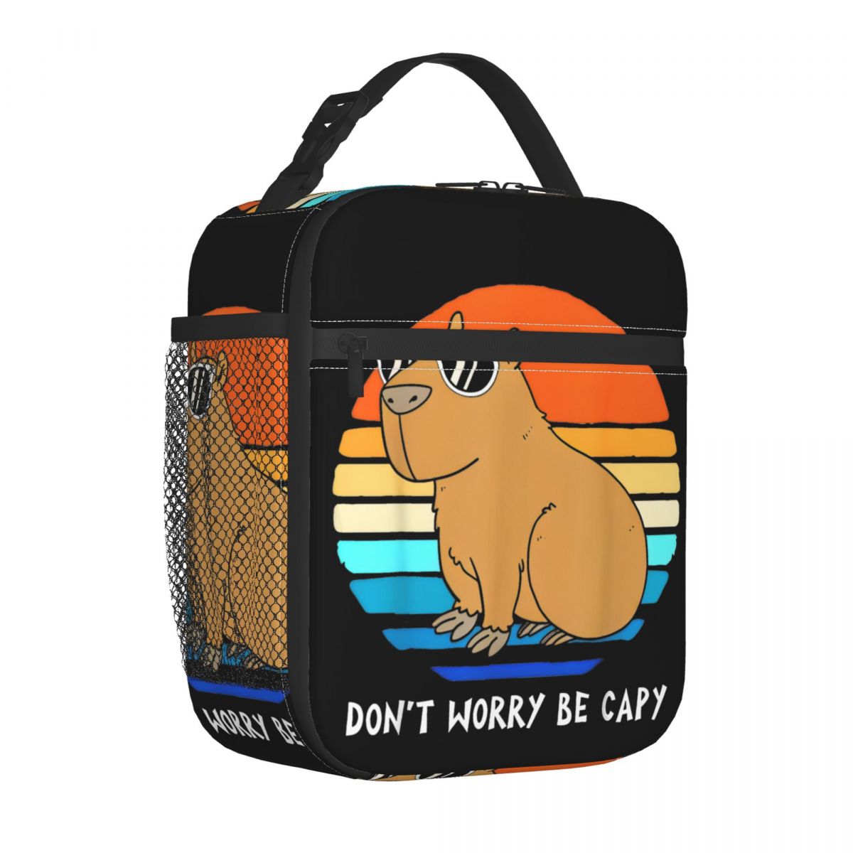 Don't Worry Be Capybara Insulated Lunch Bags Portable Reusable Cooler Bag Tote Lunch Box College Picnic Bento Pouch: Beige