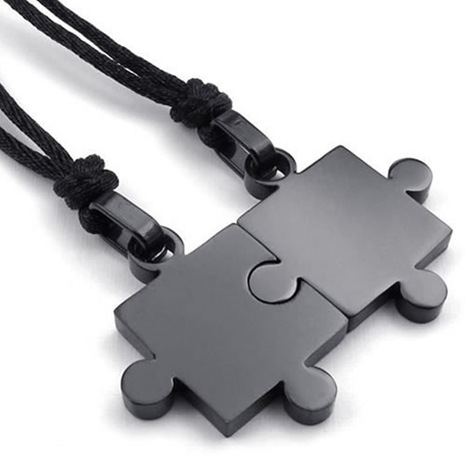 2Pcs Mens Womens Stellen Rvs Puzzel Hanger Liefde Ketting Set, Zwart Zilver