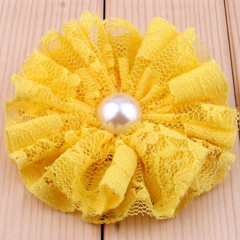 5 teile/los 7 cm 15 farben Ausgefranste Mesh Spitze Blumen Mit Perle Für Haar Zubehör Shabby Künstliche Stoff Blumen Für stirnbänder: Rosa