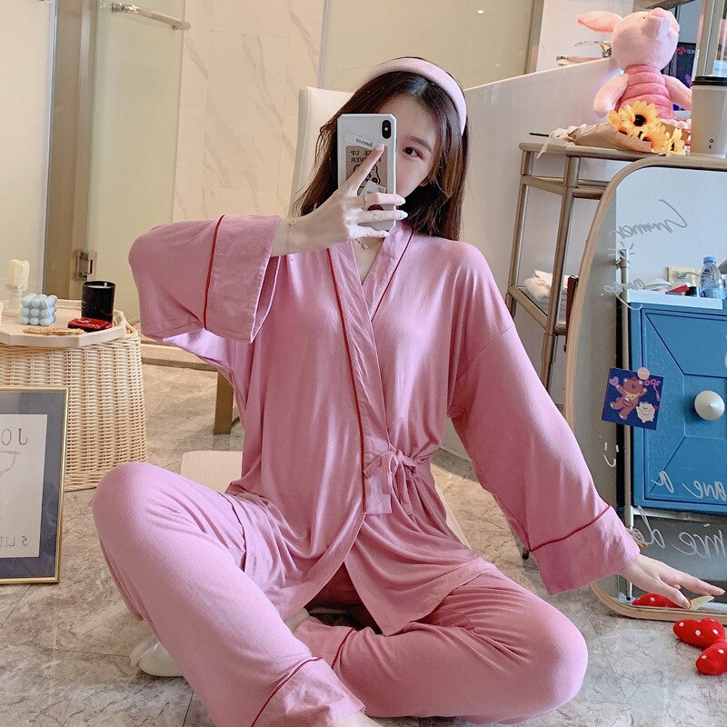 Women Modal Pregnancy Feeding Sleepwear Nightwear Set Cute V Neck Button Open for Maternity Mother Nursing Pajamas for Pregnant: 1 / M