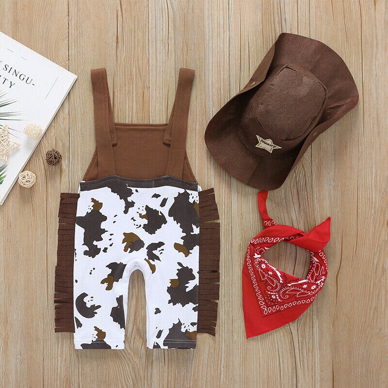 Pudcoco Neue 3Pcs Neugeborenen Baby Boy Cowboy Jungen Overall + Hut + Schal Outfits Fotografie Kostüm