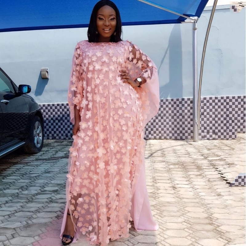 Gasa estilo africano mujeres vestidos largos Casual Oversize holgado femenino manga murciélago Vintage Maxi vestido y forro