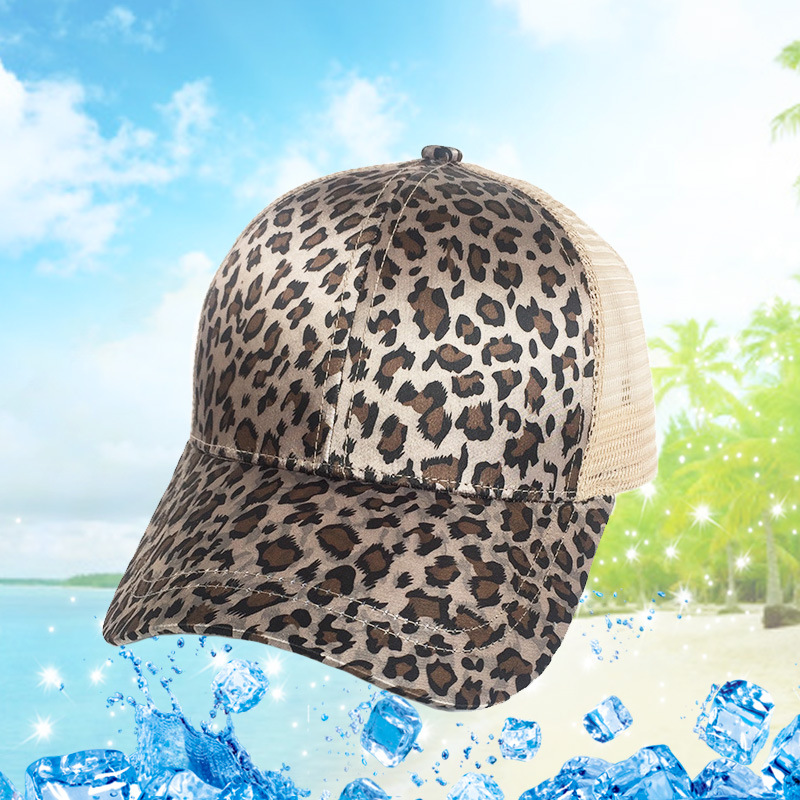 European and American animal leopard pattern rear opening ponytail hat baseball cap ladies sunshade sun hat