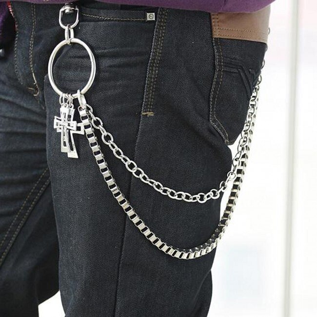 Punk buikketting jeans metalen schedel kruis broek ketting: Kleur 2