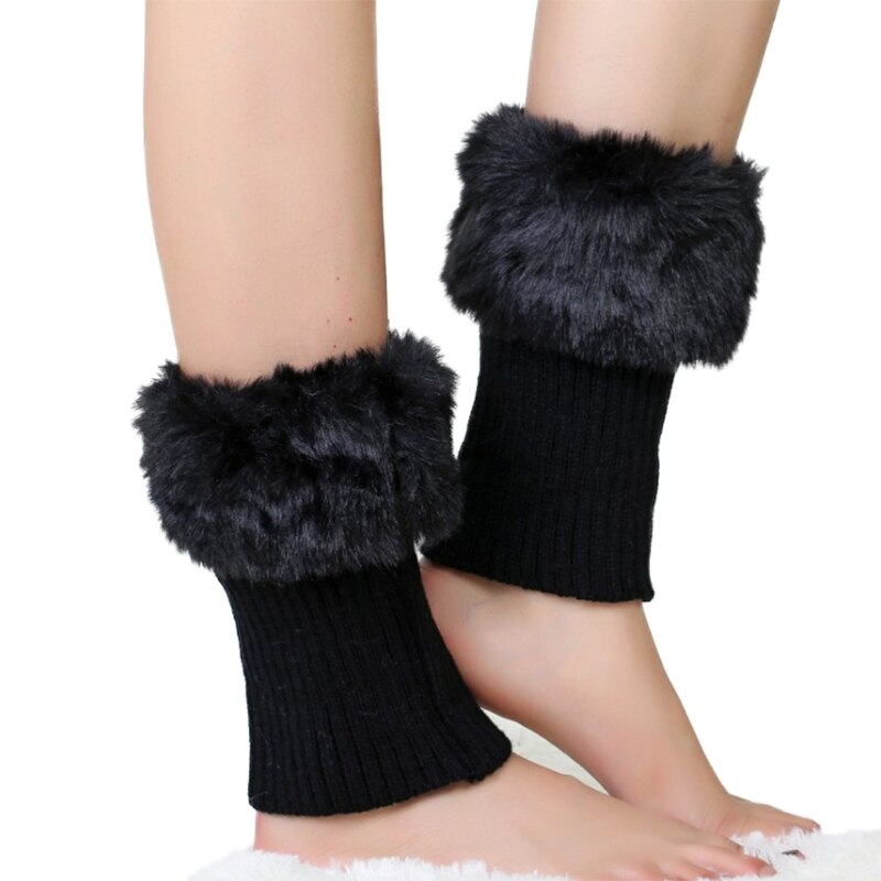 Guêtres en fourrure tricotée au Crochet pour femmes, chauffe-jambes, poignets, chaussettes, guêtres, hiver: Type 3 Black