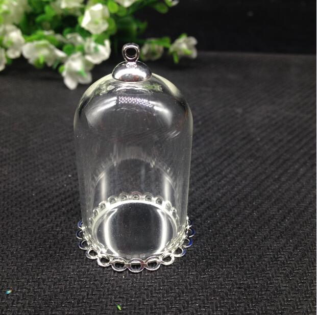 10 satz/lot -- 25*38mm vakuumglocke form rohr klarglas blase flasche & tray & top-stecker -- für DIY halskette zubehör finden: silver double lace