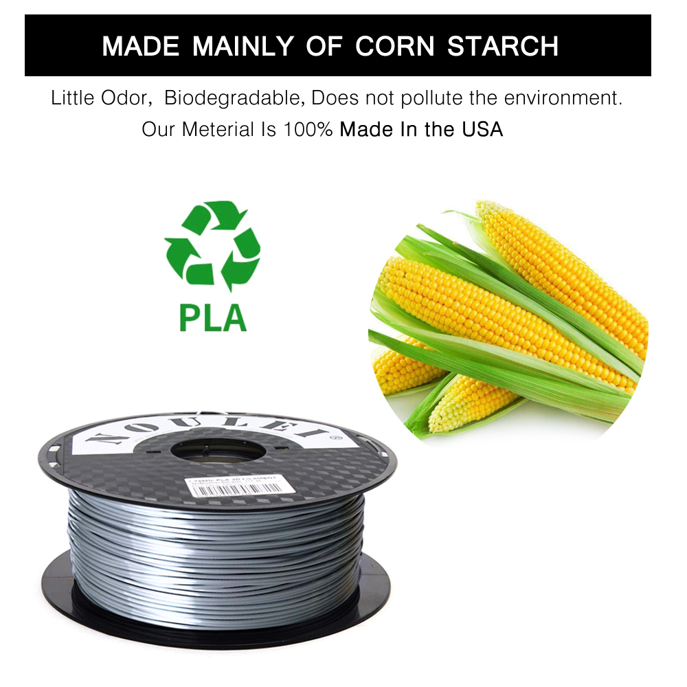 Noulei 3D Printer Silk PLA Silver Filament 1.75mm 1KG Silky Silver 3D Printing Material Rich Luster Metal like feel