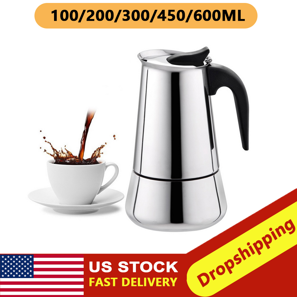 100ml/200ml/300ml/450ml bærbare espresso-kaffemaskine moka-kande i rustfrit stål kaffebrygger-kedelkande til pro barista  #25