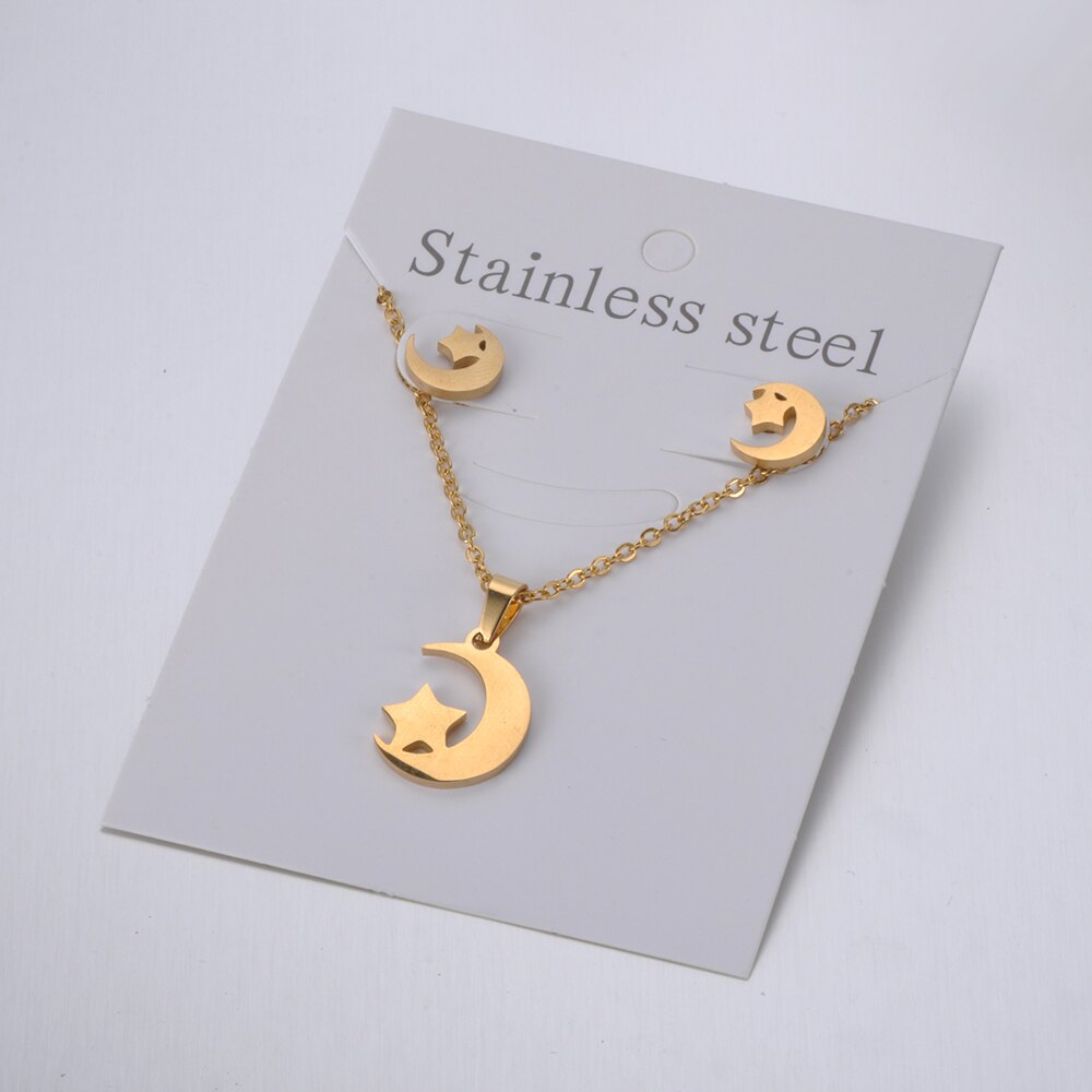 Aenine Rvs Sets Voor Vrouwen Meisjes Goud Kleur Moon Star Shape Ketting Oorbellen Voor Vrouwen Minnaar Anniversary Sieraden