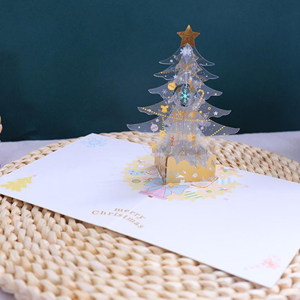 Tarjeta de felicitación de árbol de Navidad de cristal, tarjeta de felicitación de invierno, tarjetas de felicitación en 3D, feliz , tarjetas de vacaciones, tarjetas de navidad P0W4
