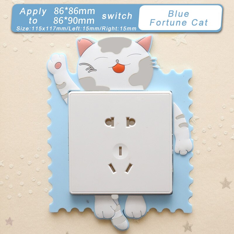Cartoon Animal Night Light Switch Sticker Funny On-off Protective Cover DIY Switch Sticker Luminous for Household Room Decor: Blue Fortune Cat