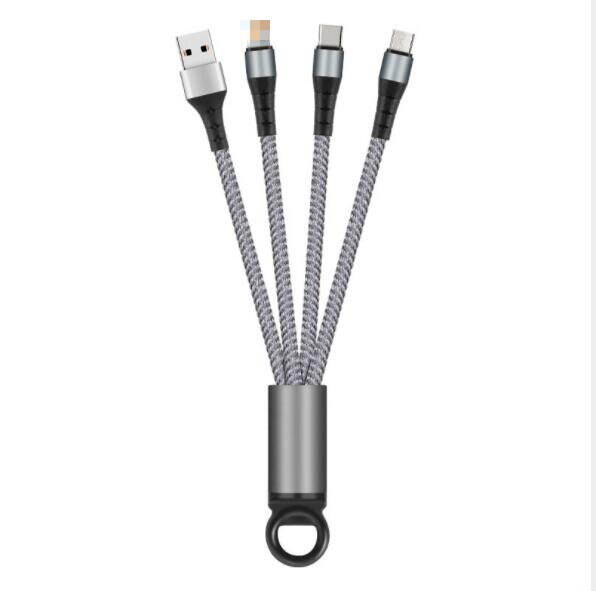 1m novo telescópico 3 em 1 rápido USB-C tipo c ios micro usb carregador rápido cabo de dados retrátil cabo de carregamento portátil: C02000237-grey