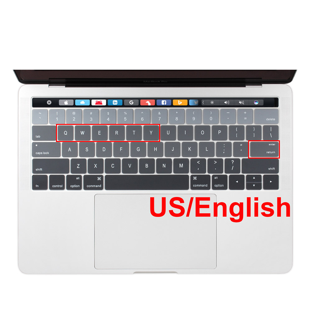 USA USA wprowadź rosyjski arabski ukraina angielski układ cienka miękka klawiatura silikonowa pokrywa dla Macbook Pro 13 15 touch bar 2019 2018: US English Gray