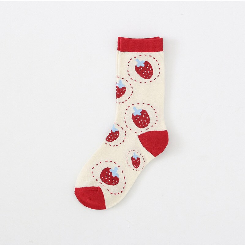 Mignon dessin animé fruits impression avocat banane cerise pêche filles Kawaii chaussettes meias coréen Harajuku broderie Pile tas chaussettes drôles: 17