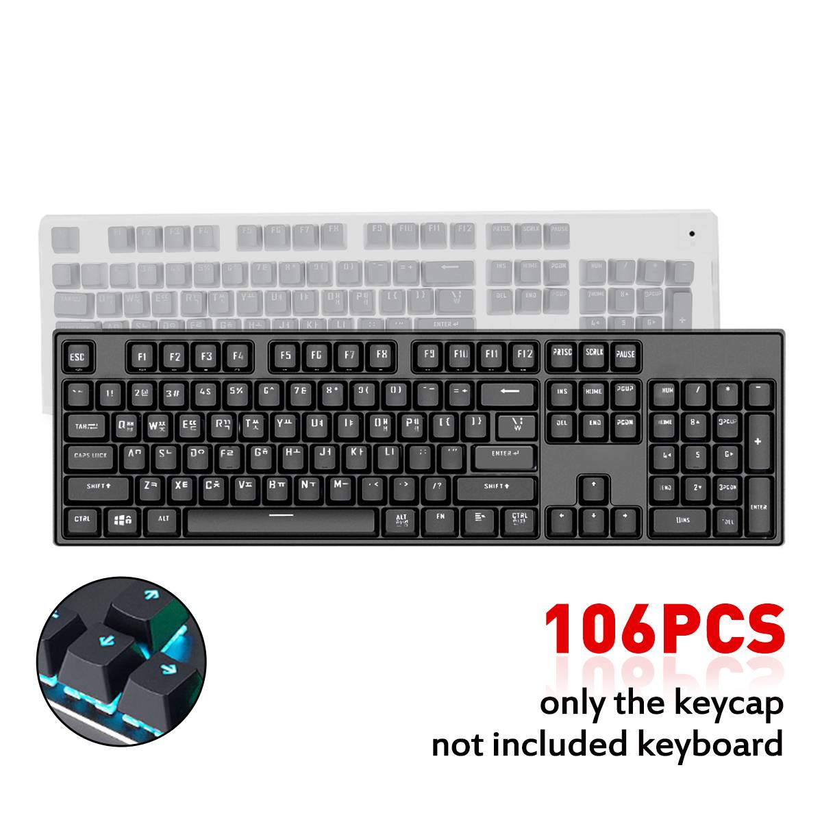 Black/White Universal-Korean 106 Keycaps For Mechanical Keyboard Backlight Thermal Sublimation For Cherry MX Mechanical Keyboard