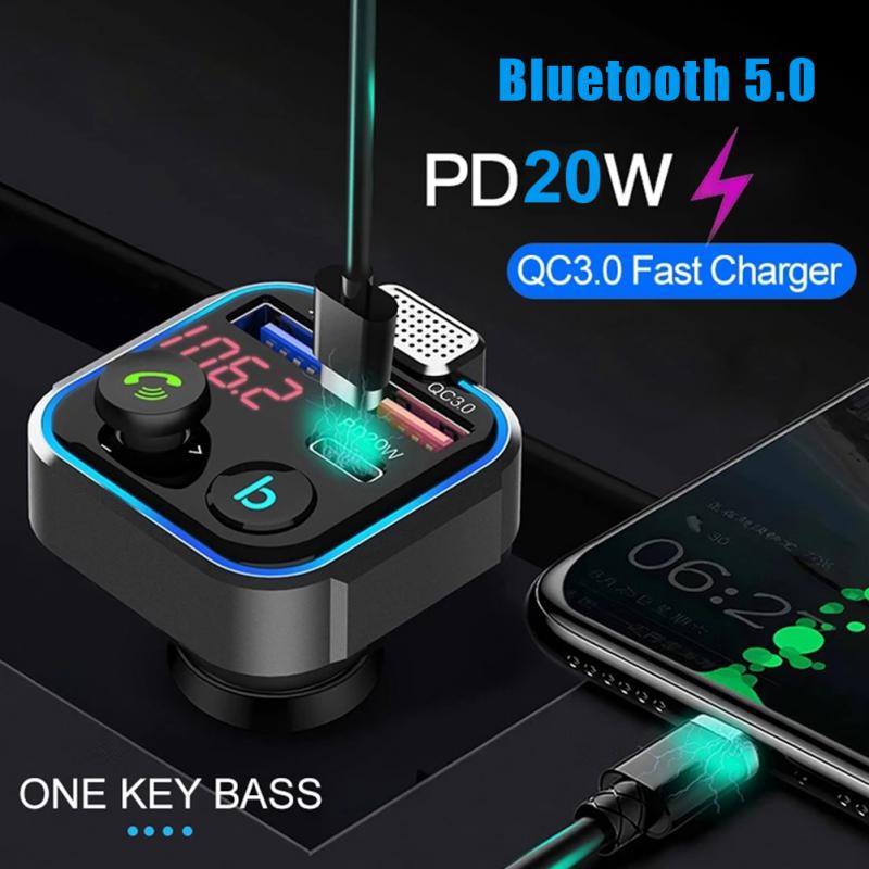 Auto Bluetooth 5,0 FM Transmitter Auto MP3 Player Große Mikrofon QC 3,0 PD20W Dual USB Schnelle Ladegerät Auto Elektronik Zubehör