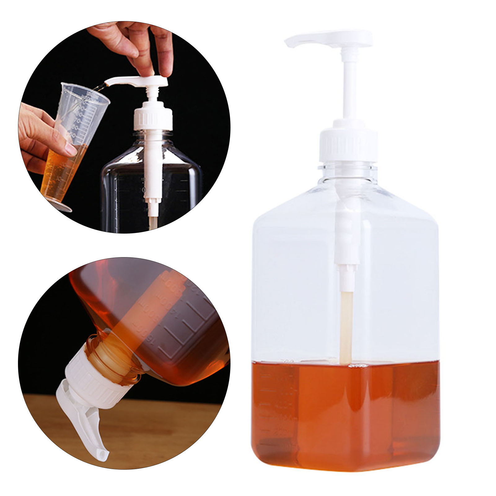 1600ml Portable Transparent Liquid Bottle Coffee Syrup Double Scale Storage Dispenser Graduated Bottle Condiment Dispenser Bottl