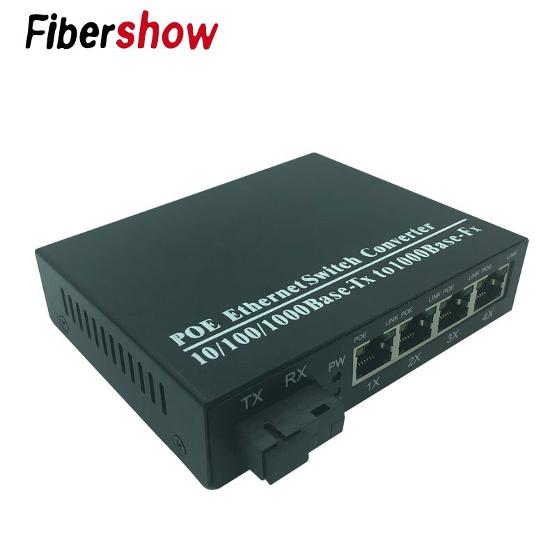 POE Switch 1 SC 4 RJ45 fiber connector to 4 10/100/1000M ethernet ports 5 port media converter