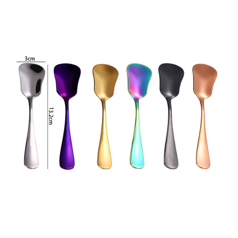 Cucharas de acero inoxidable para cuchara, Mini cucharas de café chapadas en titanio, vajilla colorida de arcoíris y oro rosa, de cucharas con cabeza cuadrada