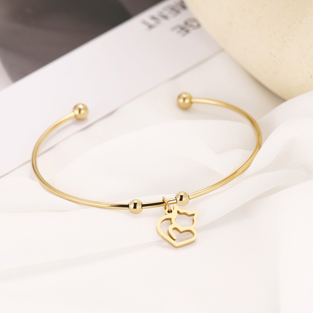 CACANA 316L abierto de acero inoxidable pulsera de Color oro lindo gato Simple de de la joyería para las mujeres pulseras de de boda: Gold