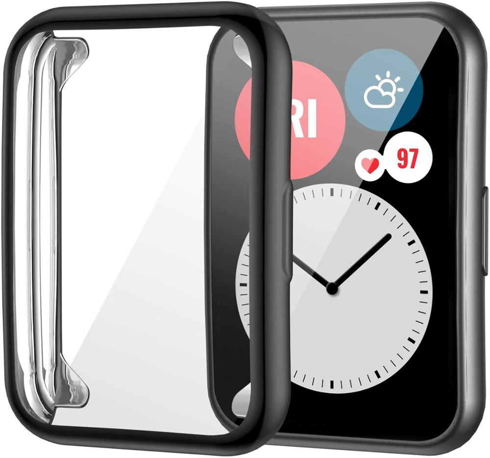 Funda chapada para Huawei Watch fit 2, accesorios para reloj inteligente, Protector de pantalla integral de parachoques de TPU, funda de reloj Huawei fit2: Verde negro
