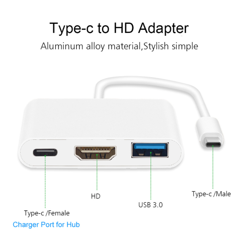 HUB USB typu C na HDMI-kabel kompatybilny z konwerterem 4K typu C na HD-MI/USB 3.0/Type-C do laptopa PC MacBook Huawei Mate 30