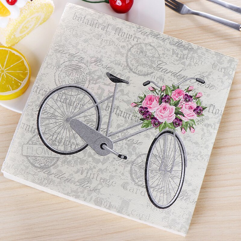 20 Vintage Servetten Gedrukt Papier Servetten Roze Bloem Vlinder Fiets Decoupage Servetten Wedding Party Tafel Decor Zakdoek: A