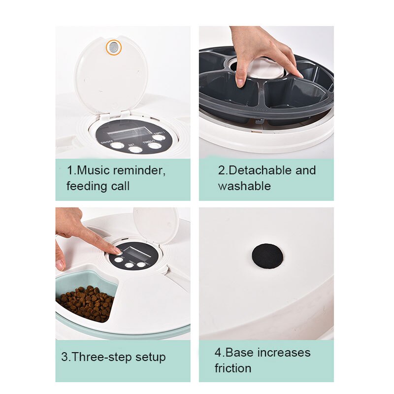 Automatisk kæledyrsfoder til hunde og katte 6 måltider programmerbar timer dispenser til tør og våd mad hks 99