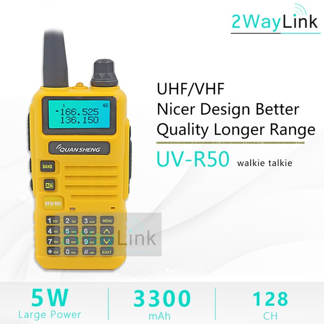 Iluminación led en UV-R50 TG-UV2 Walkie Talkie UV-R50-2 UHF, VHF 5W Radio de dos 3300mAh portátil de iluminación led en UV-R50 (-1) Radio TG-UV50R: Yellow