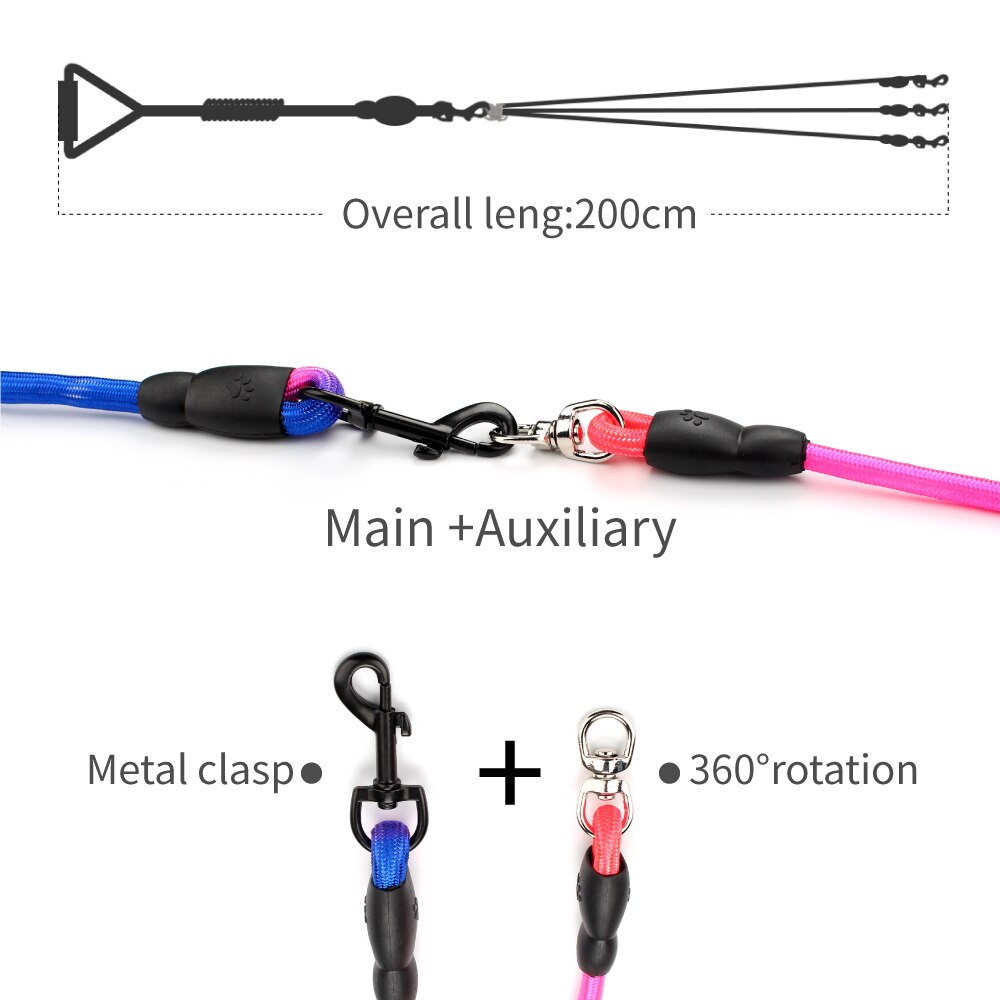 Regenbogen Hunde Leine 3 in 1 Nylon mit gepolstert Griff 360 ° schwenken Keine Verwicklung für gehen und Ausbildung leinen Für Große Hund