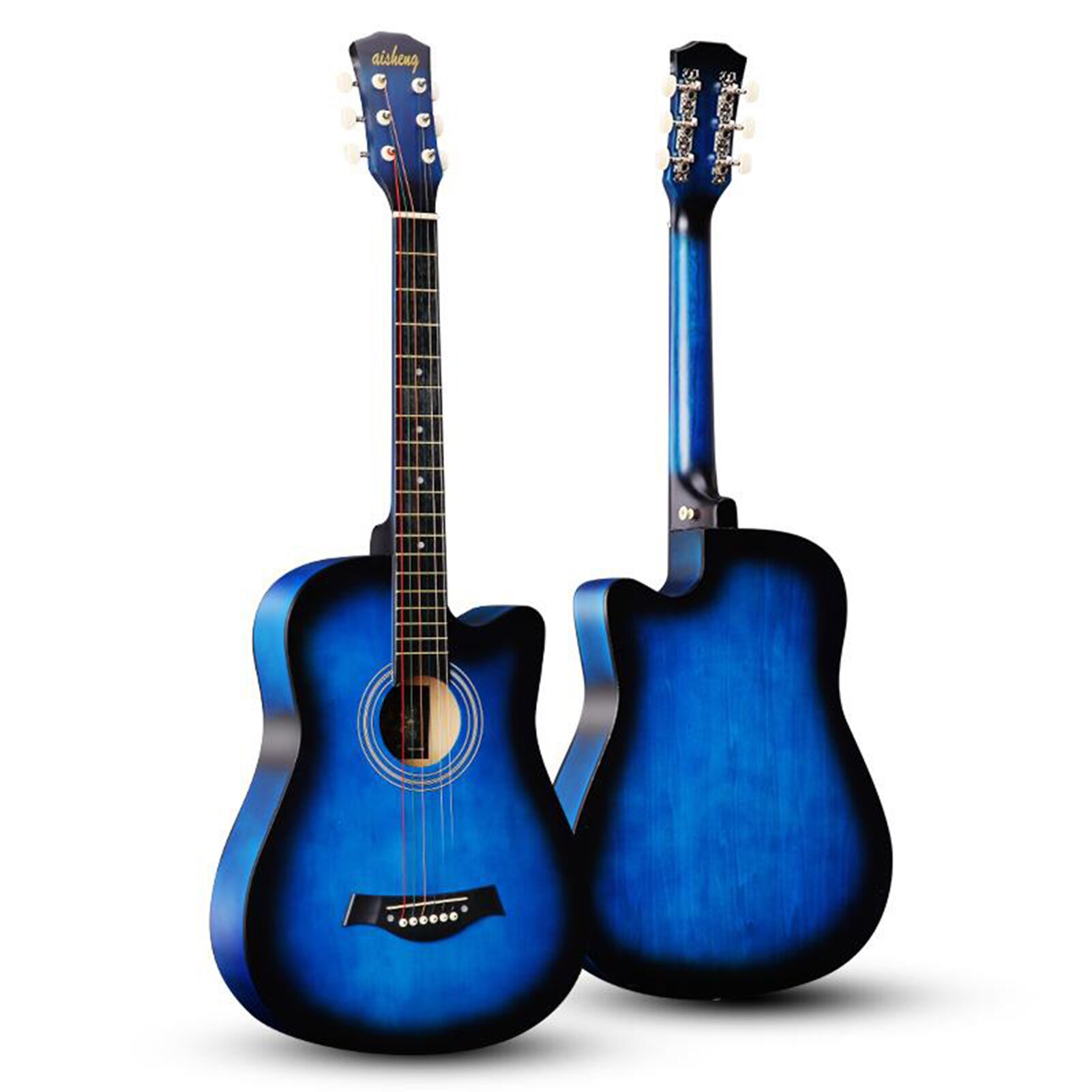 Guitarra acústica folclórica de 38 pulgadas para adultos, 6 cuerdas de tamaño completo, para estudiantes principiantes, 4 colores, accesorios de guitarra: Negro