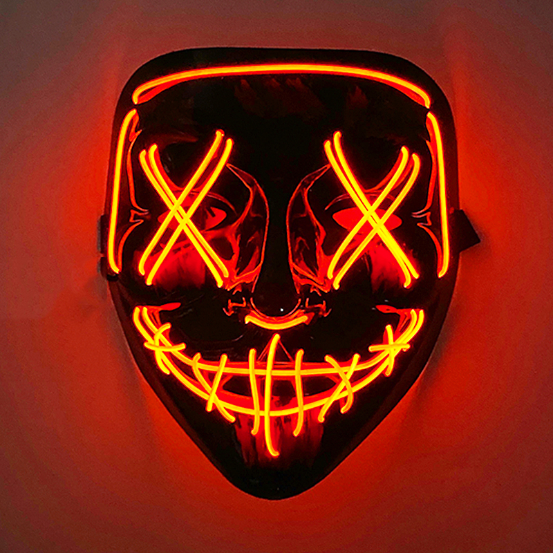 Masque facial effrayant et brillant pour Halloween, couleurs mélangées sans fil, masque de Purge LED lumineux, masque lumineux d'horreur, accessoires de Cosplay pour adultes, Costume: Rose