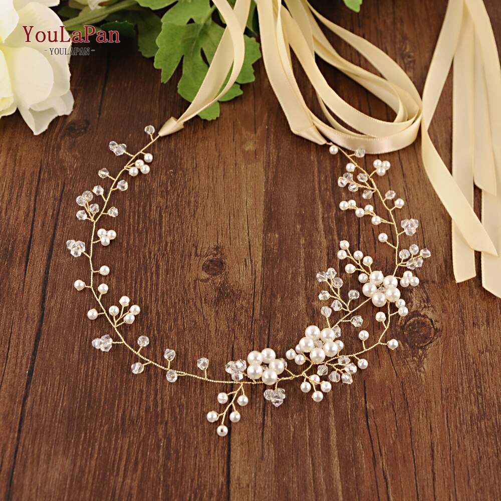 TOPQUEEN SH126 oro cintura cinture Donna con perle Da Sposa abito Da Sposa fascia strass abito Da Sposa per adulti fiore della cinghia della ragazza: champagne nastro