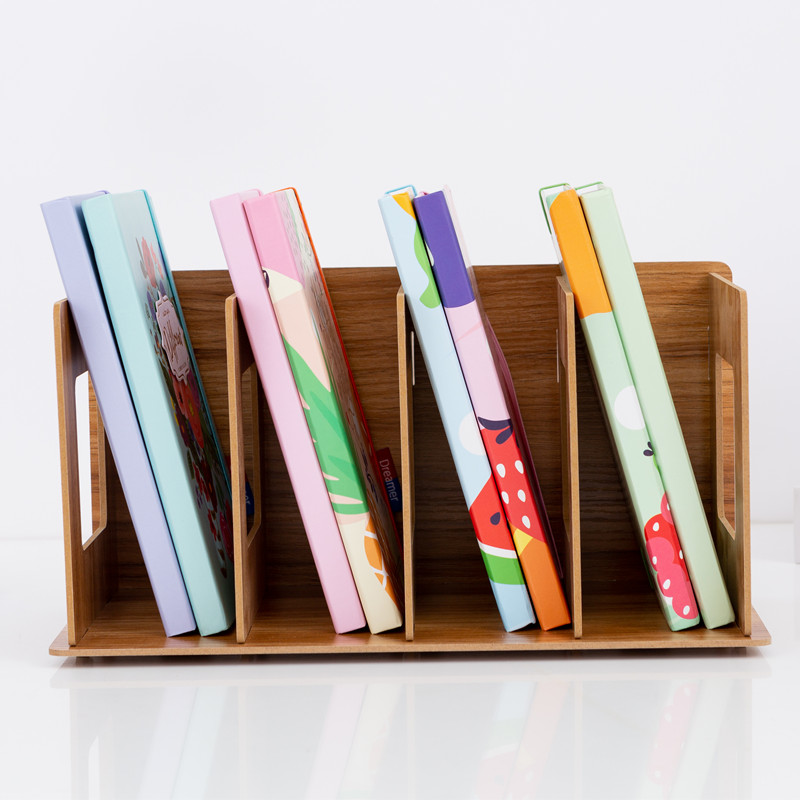 Wood DIY Desktop Magazines &amp; Books Storage Storage Shelves Book Display Shelf StandHolder Mesh Desk Organizer Bookshelf Bookend