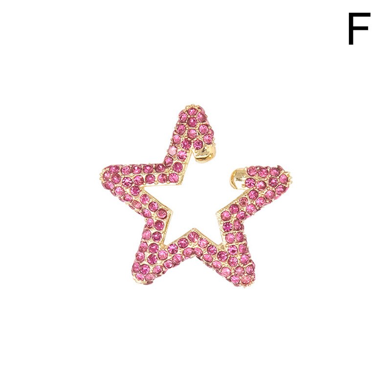 Pendientes de estrella de arcoíris para mujer, aretes coloridos de varios aros con diamantes de imitación, aretes de Clip, joyería de boda: F