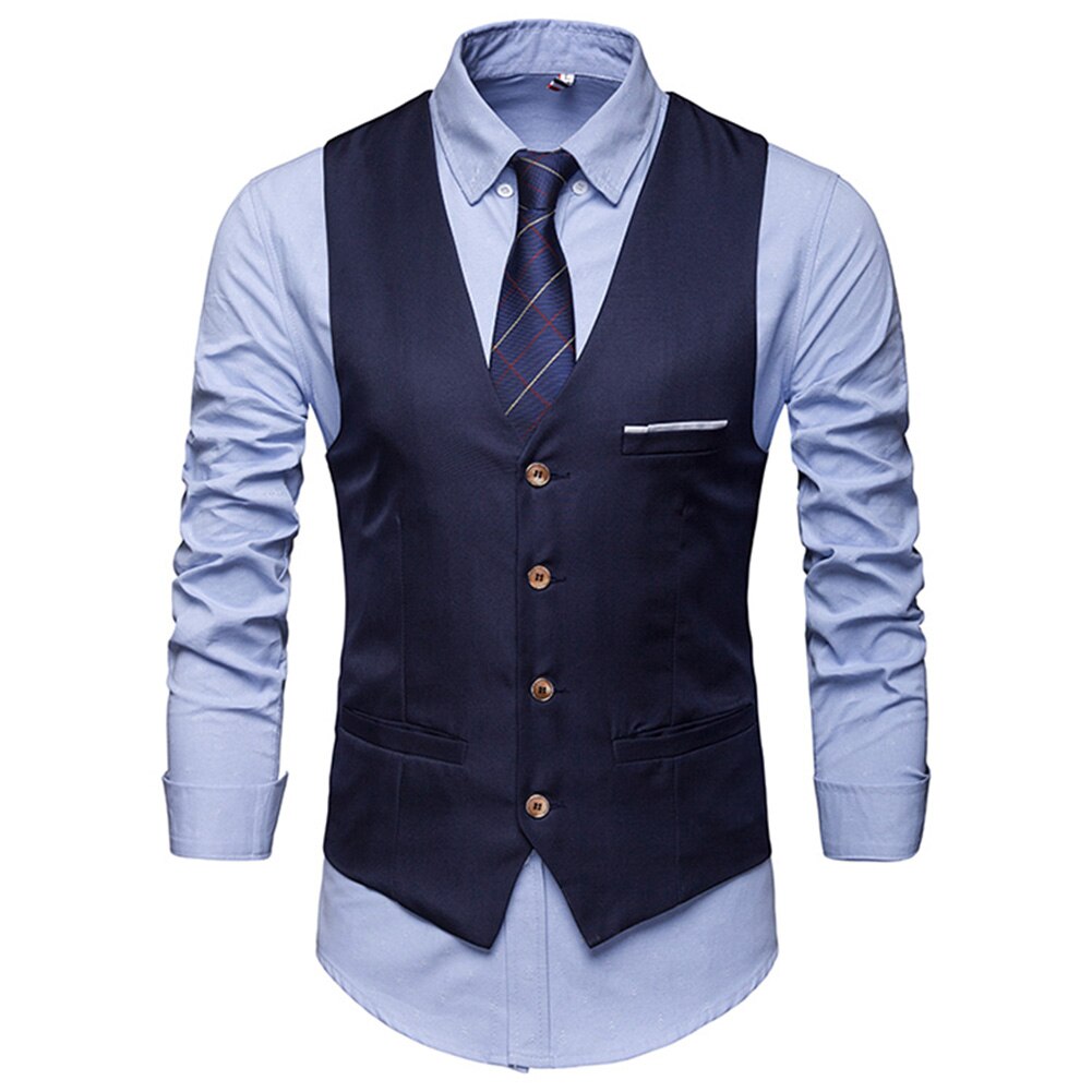 Herfst Mannelijke Formele Rokkostuum Vesten Slim Fit Mannen Pak Vest Man Bruiloft Vest Homme Casual Mouwloze Zakelijke Jas: Blauw / M