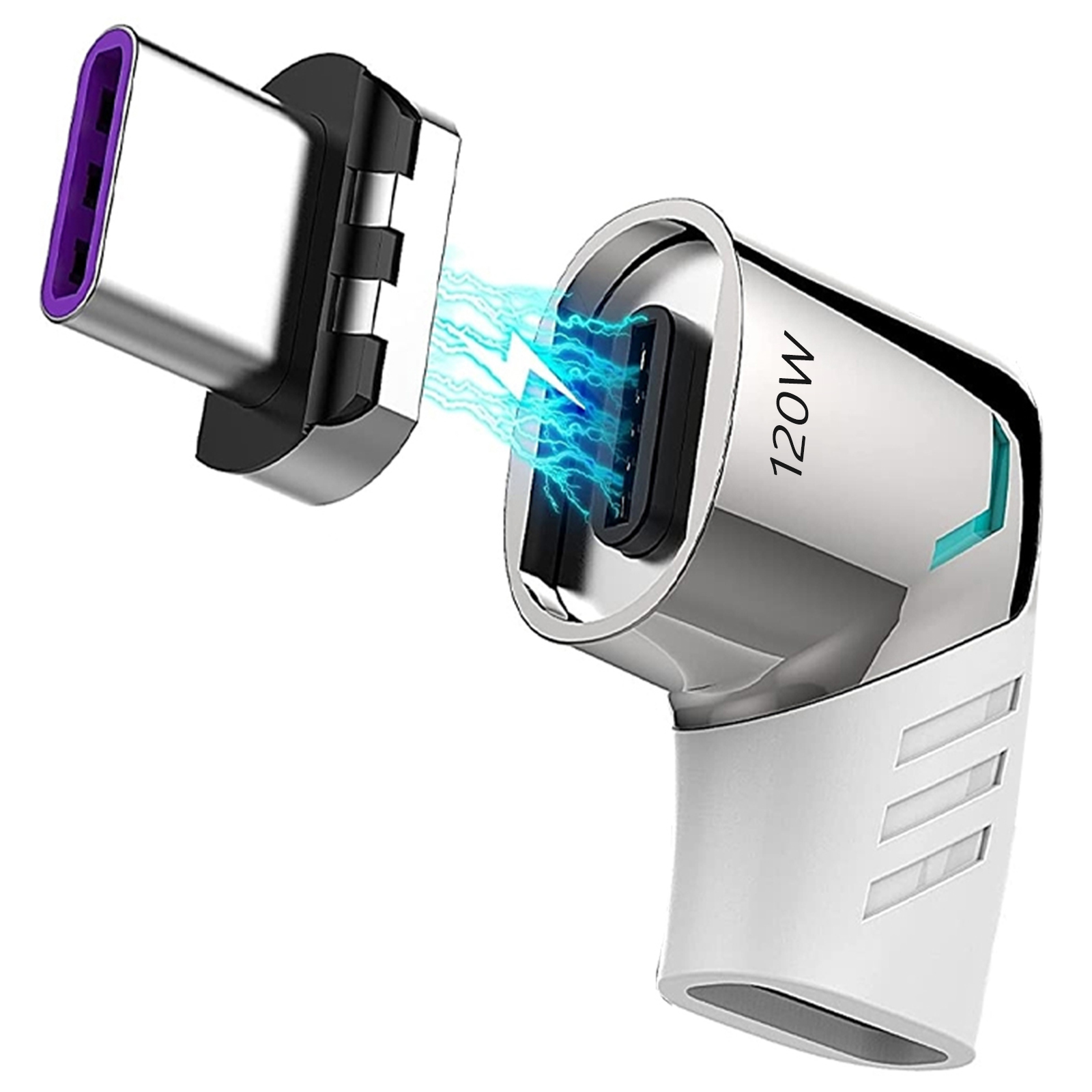 USB C To Type C Magnetic Adapter PD 120W USB Type C Magnetic Converter Magnetic Cable Right Angle USB C Connector: WHITE