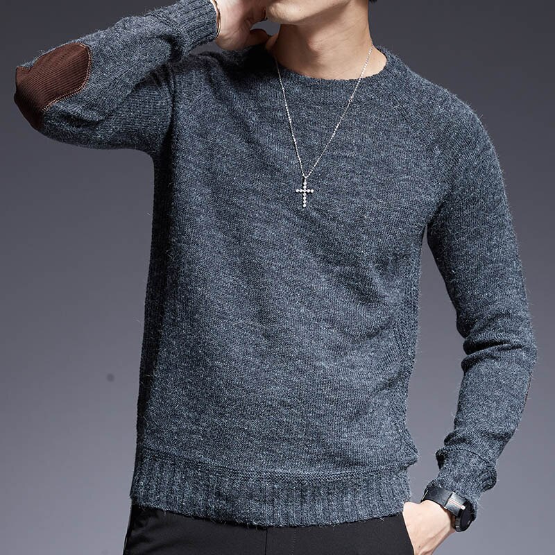 Märkeströja för herr o-ringad slim fit-tröjor stickning enfärgad höst koreansk stil casual herrkläder: Mörkgrå / M