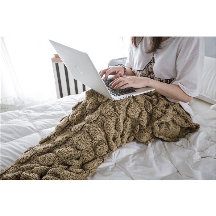 JDDTON Mermaid Tail Blanket Adult Knitted Soft Comfort Colorful Blankets Home Picnic Warm Crochet Handmade Sleeping Bag BE147: Coffee / 60x140cm