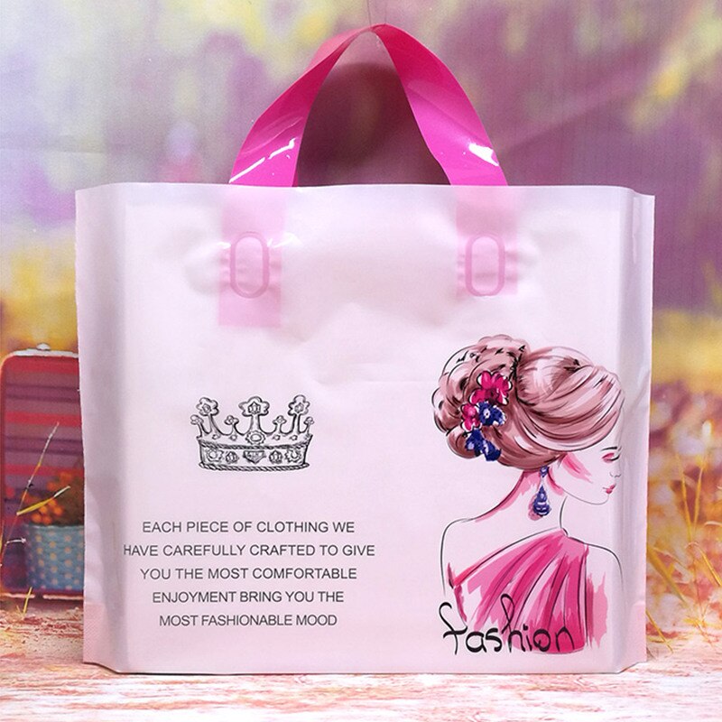10 Stks/partij Dikke Boutique Kleding Verpakking Dikke Plastic Boodschappentassen Plastic Tas Met Handvat Draagtas: Pink crown