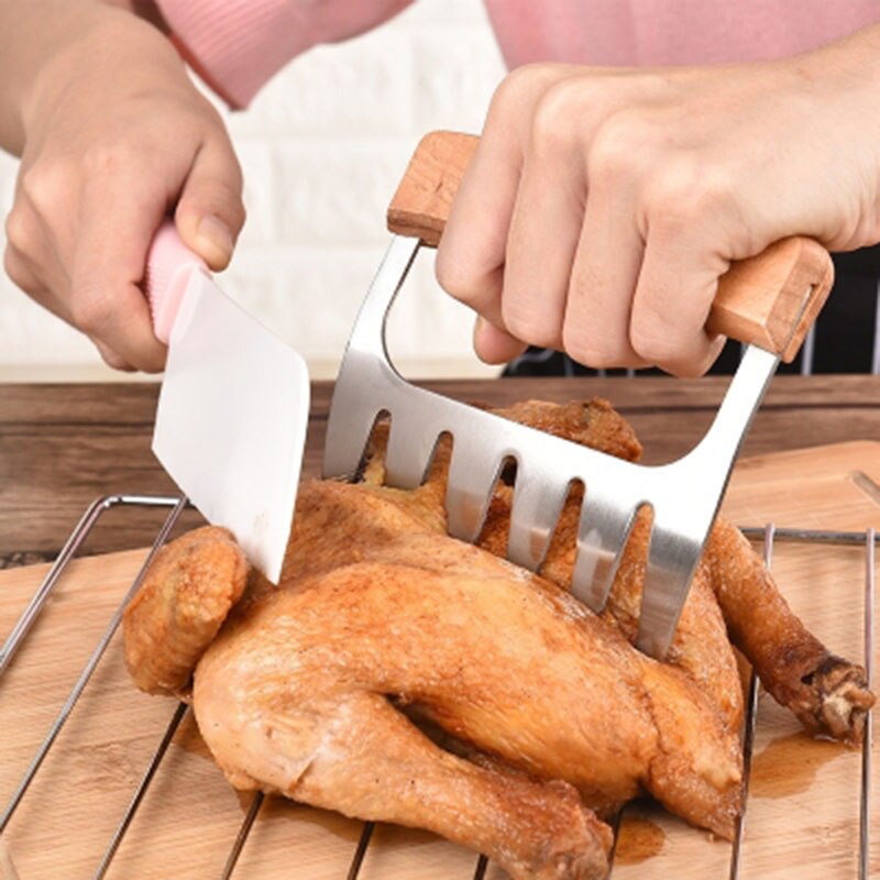 Horquilla de triturador de carne con forma de garra de oso, horquilla de acero inoxidable para barbacoa, trituradora de barbacoa, herramienta para cortar pollo, pato, pavo, estabilizador